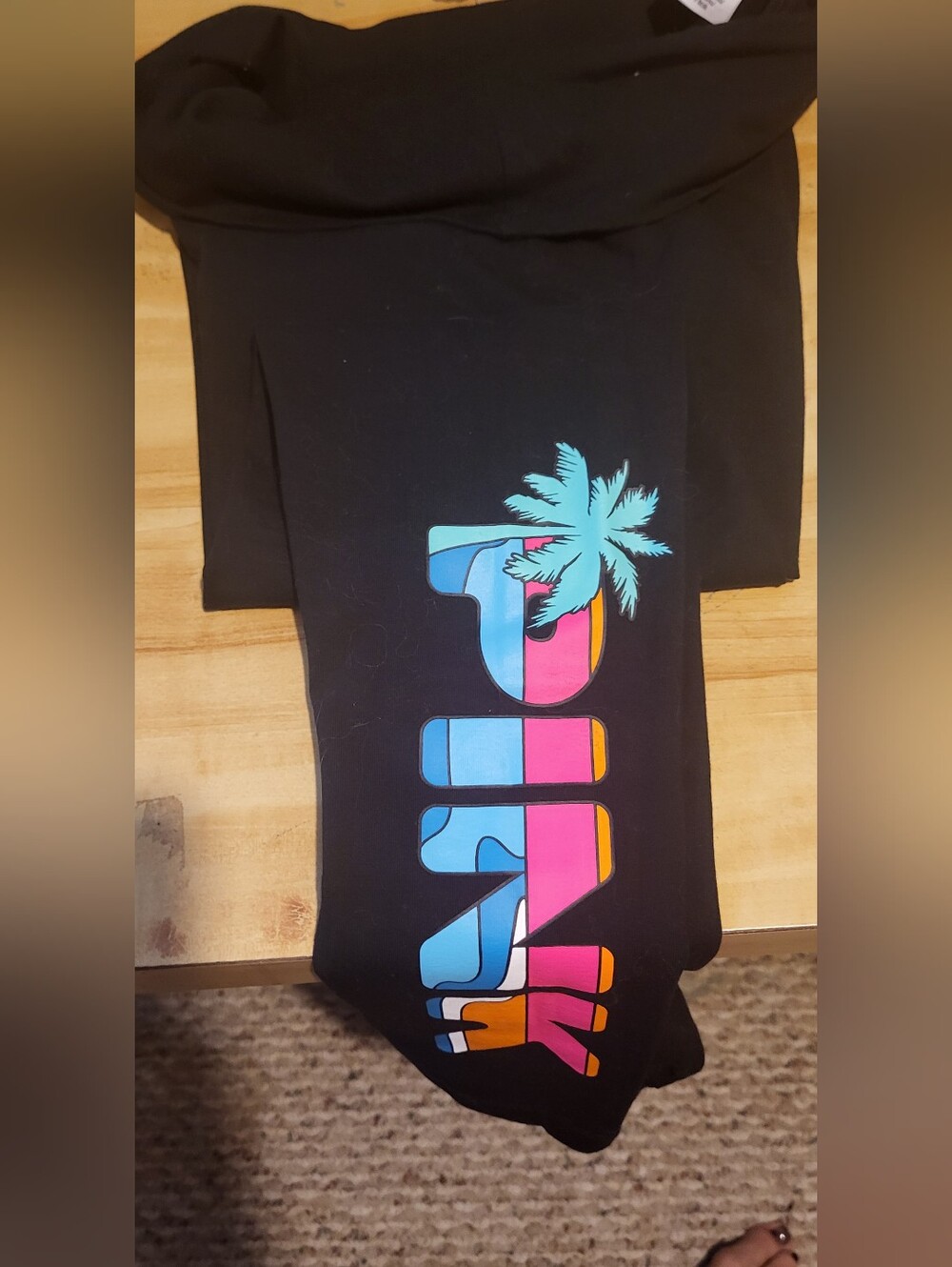 Pink! Black Graphic Legging with Colorful Palm Logo